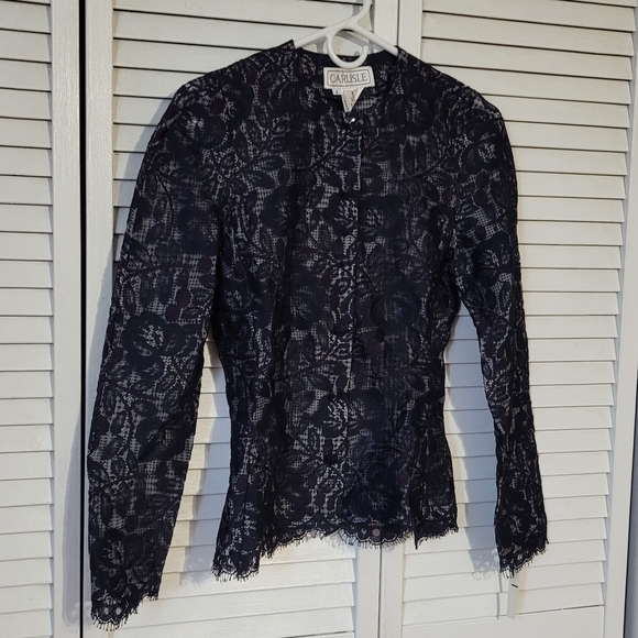 CARLISLE Vintage Foral Lace & Silk Dress Jacket, Size 6 - Picture 2 of 12